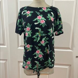 Old Navy Blue Short Sleeve Blouse with Floral Design